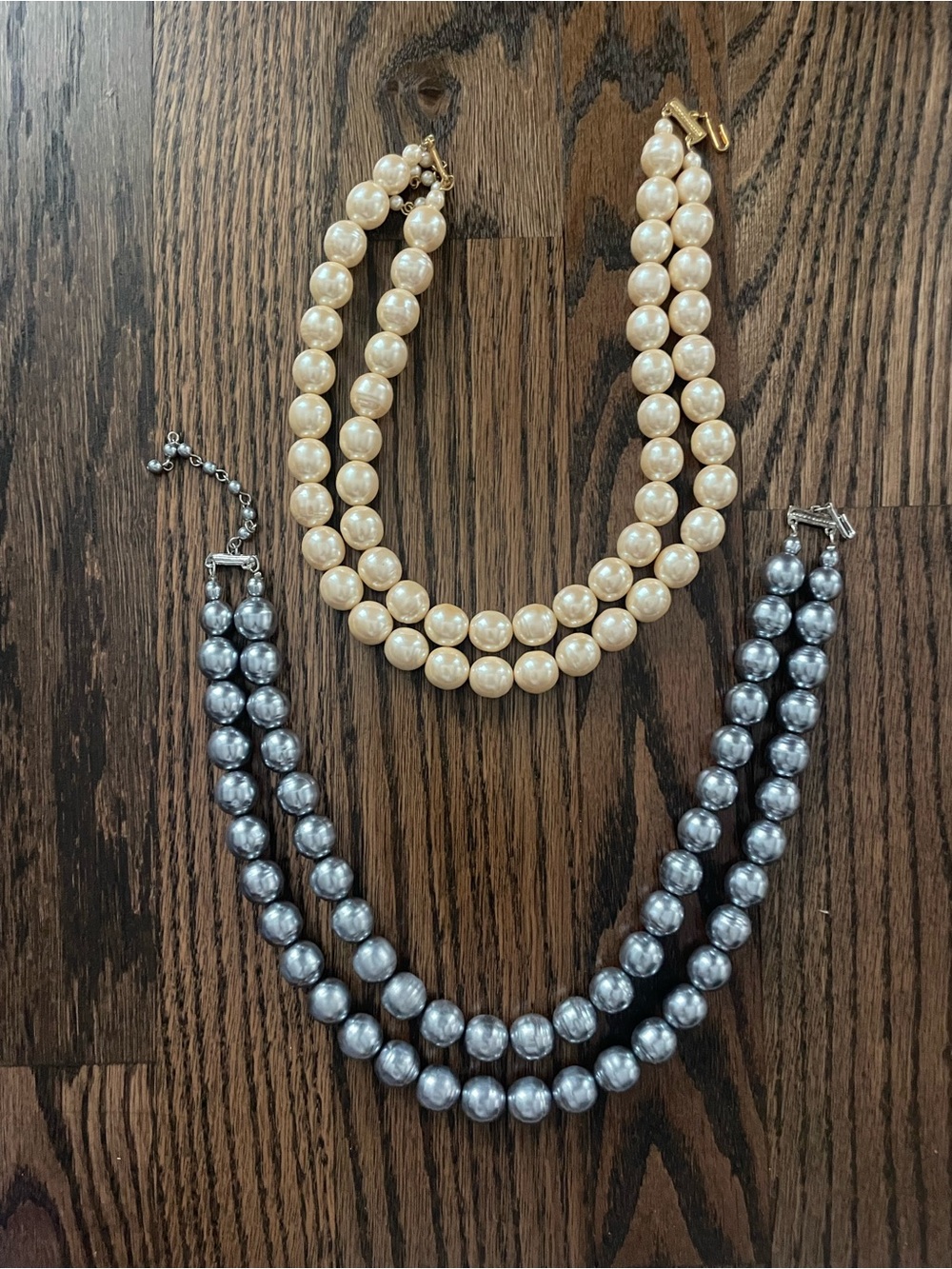 Classic Double Strand Pearl Necklace - Cream and Silver